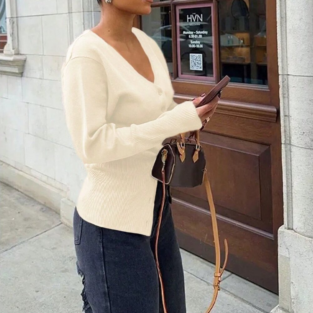 Apricot Casual Sexy Women's Deep V-Neck Cardigan - Picture 4 of 4